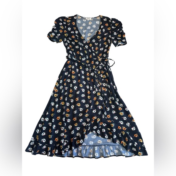 The Drop Dresses & Skirts - The Drop Women's Navy Floral Print Wrap Front Midi